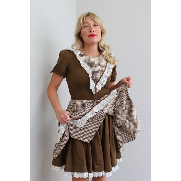 1960's Vintage Folk & Gingham Western Circle Dress Women's XS SM  Square Dance - Picture 2 of 10